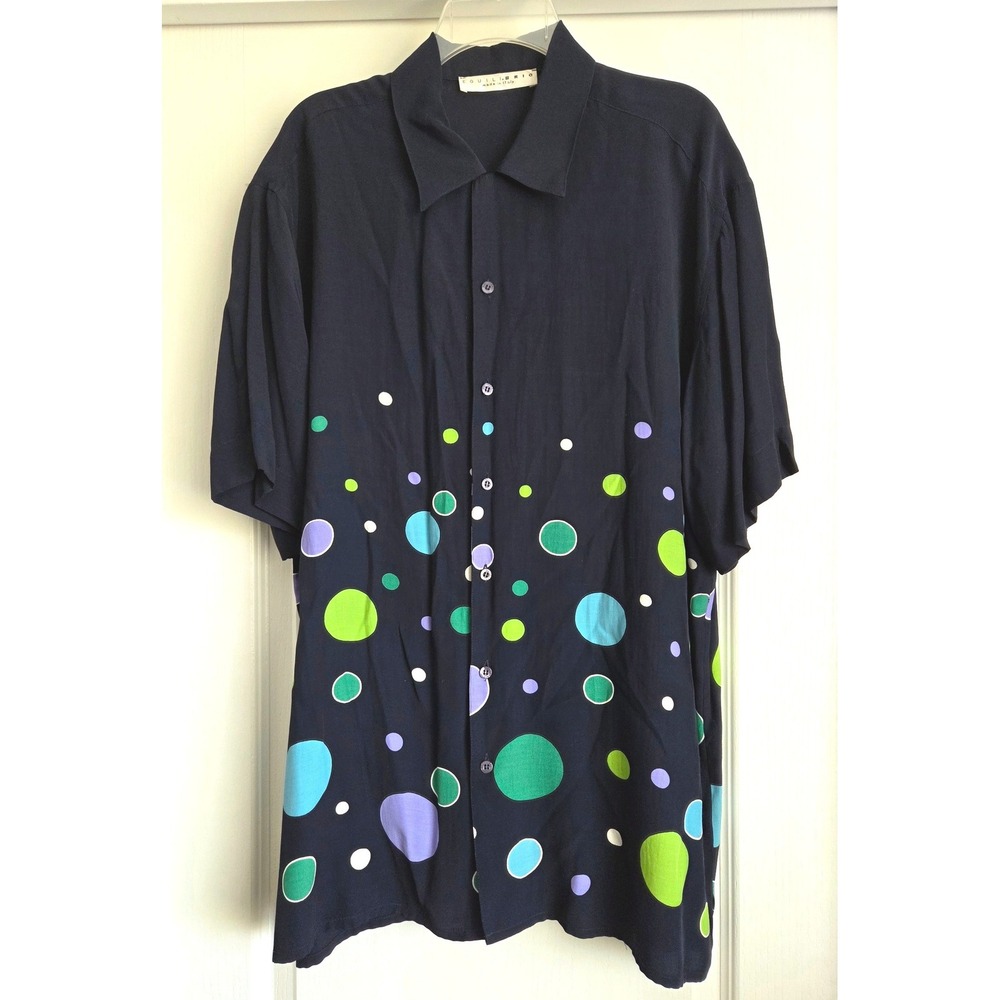Equilibrio Navy Blue Polka Dot Viscose Button Down Shirt Made in Italy Sz XL